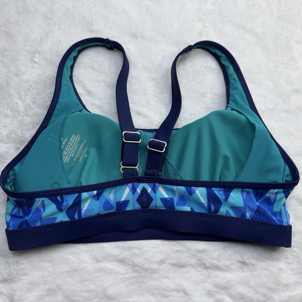 Title Nine Sports Bra Padded Cups Adjustable Straps Blue Green Size Medium - Picture 3 of 7